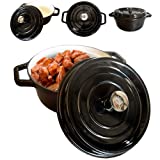 6 Quart Enameled Cast Iron Dutch Oven Pot with Lid - Round Enamel Coating, Dual Side Handles for Baking, Roasting, Cast Iron Pot Oven Compatible - Easy to Clean - Ideal for Family - Black