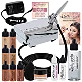 Belloccio Professional Beauty Airbrush Cosmetic Makeup System with 4 Medium Shades of Foundation in 1/4 Ounce Bottles - Kit Includes Blush, Bronzer and Highlighters