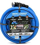 AG-LITE BSAL3415 3/4" x 15' Hot/Cold Water Rubber Garden Hose, 100% Rubber, Ultra-Light, Super Strong, 500 PSI, -50F to 190F Degrees, High Strength Polyester Braided