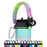 WEREWOLVES Paracord Handle - Fits Wide Mouth Bottles 12oz to 64oz - Durable Carrier, Paracord Carrier Strap Cord with Safety Ring,Compass and Carabiner - Ideal Water Bottle Handle Strap (Rainbow)