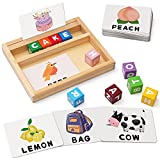 Coogam Wooden Blocks Spelling Game,  Color Alphabet Letters Matching Flash Cards ABC Cubes Sight Words Learning Educational Montessori Puzzle Gift for Preschool Kids Boys Girls Age 3 4 5 Years Old