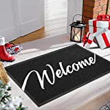 EARTHALL Door Mat Outdoor Indoor Welcome Doormat, 30"x17.5", Durable Floor Mat Non Slip Rug Ultra Absorb Mud Easy Clean Front Doormat for Entryway, Patio, High Traffic Areas, Black