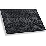 Mibao Durable Door Mat, Heavy Duty Rubber Doormats, Welcome Mats, Indoor Outdoor, Non-Slip, Easy Clean, Absorb Water, Low-Profile Mats for Entry, Patio, Garage, Entrance Way (18×30, Black)