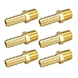 (6 Pack) Besosay 3/8 Inch Hose Barb to 1/4 Inch NPT Male Thread Fitting, Brass Quick Connector Coupler Adapter Reducer Air M Type Fitting, Quick-Connect Fitting