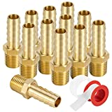 Brass 3/8" Barb X 1/4" NPT Male End Air Hose Pipe Fitting Threaded Connector Adapter, Pack of 12