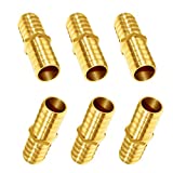 JoyTube Brass Hose Barb Fitting Metals Splicer Mender, 3/8" Barb Hose Union Fuel Gas Water Air (Pack of 6)