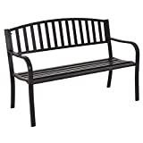 Giantex 50" Patio Garden Bench Loveseats Park Yard Furniture Decor Cast Iron Frame Black (Black Style 2)