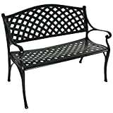 Sunnydaze Outdoor Patio Bench - Black Checkered Design - Durable Cast Aluminum Metal - 2-Person Seating - Outdoor Garden Bench - Patio Decor Seating - Front Porch Furniture - Entryway Bench