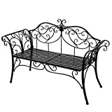 Antique Metal Garden Bench Chair 2 Seater for Garden, Yard, Patio, Porch and Sunroom (Black)