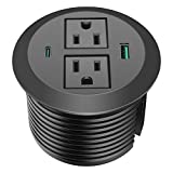 CCCEI 18W USB C 3 inch Desktop Grommet Power Outlet, in Desk Recessed Outlet with USB-C Port, Table Top Hole Recessed Round Outlet, 125V 12A 1500W, 6FT. (Black)