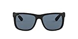 Ray-Ban RB4165 Justin Rectangular Sunglasses, Black Rubber/Polarized Blue, 55 mm