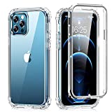 TENDLIN Compatible with iPhone 12 Case/iPhone 12 Pro Case, [Military Grade Drop Protection] Built-in Screen Protector with Rugged TPU Shockproof Bumper 360 Full Body Protective Clear Case
