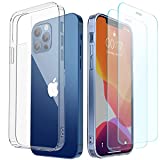 VMTENMV Case Compatible with iPhone 12/12 Pro, Clear Crystal Non-Yellowing Shockproof Phone Case [6.1 Inch] with 2-Pack Screen Protector, Thin Slim Fit