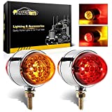 Partsam 2Pcs 17 LED Reflector Double Face Led Watermelon Lights, Amber/Red 3.5" Double Face Round LED Turn Signal Lights 17 Diodes, Chrome Double Face Auxiliary Watermelon Pedestal Lights Amber/Red