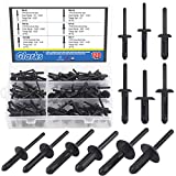 Glarks 120Pcs 6 Sizes Black Nylon Pop Rivet Assortment Plastic Rivet Clip Nylon Blind Rivets Compatible with GM Ford Chrysler VW