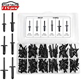 OTUAYAUTO 115PCS Automotive Universal Nylon Pop Rivet Assortment - 6 Most Popular Sizes Car Black Rivet Kit, Replacement for GM Ford Chrysler VW