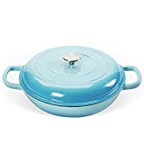 COOKWIN Cast Iron Casserole Braiser, 3.8 Quart,Heavy Duty Casserole Skillet with Lid and Dual Handles, Porcelain Enameled Surface Cookware Pot, Great Christmas Gifts for Family Light Blue