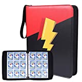 NeatoTek Waterproof Card Binder,Portable Storage Case with Removable Sheets Holds Up to 720 Cards-Compatible with Amiibo Yugioh, MTG and Other TCG (9 Pocket, Red Black Lightning)