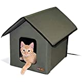 K&H Pet Products Original Outdoor Heated Kitty House Cat Shelter Cat House 19 X 22 X 17 Inches (Heated) Olive/Olive