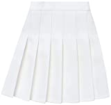 NAWONGSKY Women's High Waist Solid Plain Pleated School Uniform A-Line Skirt, White, US L