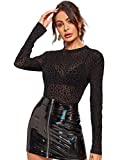 SweatyRocks Women's Long Sleeeve Mesh Shirt Sheer See Through Top Leopard Print Blouse Black #7 L