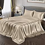 Vonty Satin Sheets Queen Size Silky Soft Satin Bed Sheets Taupe Satin Sheet Set, 1 Deep Pocket Fitted Sheet + 1 Flat Sheet + 2 Pillowcases