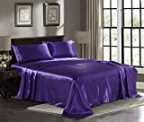Satin Sheets Queen [4-Piece, Purple] Hotel Luxury Silky Bed Sheets - Extra Soft 1800 Microfiber Sheet Set, Wrinkle, Fade, Stain Resistant - Deep Pocket Fitted Sheet, Flat Sheet, Pillow Cases