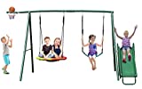 Hapfan 440lbs Swing Sets for Backyard with Slide, Heavy Duty Metal Swing Stand, Saucer Tree Swing, Belt Swing,Basketball Hoop