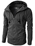 H2H Mens Fashion Hooded Casual Slim Fit Jersey Zip up Charcoal US M/Asia L (KMOHOL019)