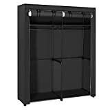 SONGMICS Closet Storage Organizer, Portable Wardrobe with 2 Hanging Rods, Clothes Rack, Foldable, Cloakroom, Study, Stable, 55.1 x 16.9 x 68.5 Inches, Black URYG02BK