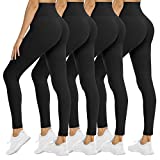 4 Pack Leggings for Women - High Waisted Tummy Control Soft No See-Through Black Yoga Pants for Athletic Workout