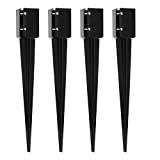 Gtongoko Fence Post Anchor Ground Spike Heavy Duty Metal Black Powder Coated 24 x 4 x 4 Inches Outer Diameter (Inner Diameter 3.5 x3.5 Inches), Pack of 4