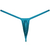 OROCOJUCO Men Border Mini Thong Drawing Pouch T-back Shiny Spandex Micro Bikini Underwear Light Blue M