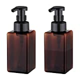UUJOLY Foaming Soap Dispenser, 450ml (15oz) Refillable Pump Bottle Plastic for Liquid Soap, Shampoo, Body Wash (2 Pcs) (Brown)