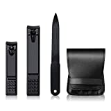 Nail Clippers Fingernail Clipper Set Nail Cutter for Thick Nails,Acrylic Toe Nail Clippers for Adult Man Woman,3PCS with Nail File&Soft Leather Package,Black