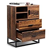 WLIVE 2 Drawer Dresser, Chest of Drawers with Open Shelf, Wood Storage Organizer Unit with Sturdy Metal Frame for Bedroom and Living Room, Brown Oak