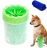 5.91" Dog Paw Cleaner, Dog Paw Washer Cup, 2 In 1 Portable Silicone Pet Cleaning Brush Feet Cleaner For Dogs Grooming With Muddy Paw,Dog Foot Cleaner For Medium Dog，with Towel (Green)