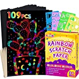 pigipigi Rainbow Scratch Paper Art - 109 Pcs Magic Scratch Off Craft Kit for Kids Color Drawing Note Pad Supply for Children Girls Boys DIY Party Favor Game Activity Birthday Christmas Toy Gift Set