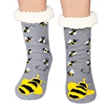 Jeasona Women’s Fuzzy Slipper Socks With Grippers Warm Cozy Cute Animal Gifts (Grey Bee)