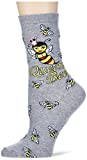 K. Bell Women's Funny Animal Novelty Crew Socks, Queen Bee (Grey), Shoe Size: 4-10