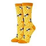 SOCKFUN Women Girls Honey Bee Crazy Crew Socks, Novelty Funny Bumble Bee Socks in Yellow