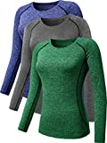 Neleus Women's 3 Pack Compression Athletic Long Sleeve Shirts for Girls,8021,Green,Grey,Blue,M