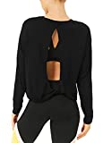 Bestisun Long Sleeve Workout Clothes Open Back Athletic Shirts Athletic Long Sleeve Shirts for Women Black M