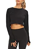 Mippo Long Sleeve Workout Shirts for Women Yoga Gym Crop Top Long Sleeve Athletic Running Shirts Loose Fit Gymshark Tops Cropped Tshirts Cute Workout Clothes Black M