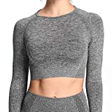 Aoxjox Women's Crop Tops Seamless Workout Tops Vital Long Sleeve Shirts (Vital Charcoal Grey Marl, Small)