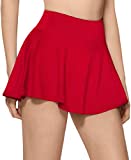 TSLA Women's Athletic Skorts Lightweight Active Tennis Skirts, Workout Running Golf Skirt with Pockets Built-in Shorts, Flared Red, Large