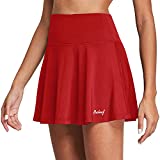 BALEAF Women's High Waisted Tennis Skirt Pleated Golf Athletic Active Running Skorts Skirts Pockets Red M