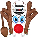 Unomor Car Antlers and Nose for Car Christmas Decorations with Eyes, Tails, Shiny Sequins and Jingle Bells - 43.5CM