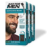 Just for Men Mustache & Beard, Beard Coloring for Gray Hair with Brush Included for Easy Application, With Biotin Aloe and Coconut Oil for Healthy Facial Hair, Dark Brown, Pack of 3