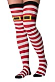 Everything Legwear Womens Fun Colorful Over Knee Socks Christmas Stockings-OSFM Shoes (4-10)-Santa Boots with Stripes-1 Pair